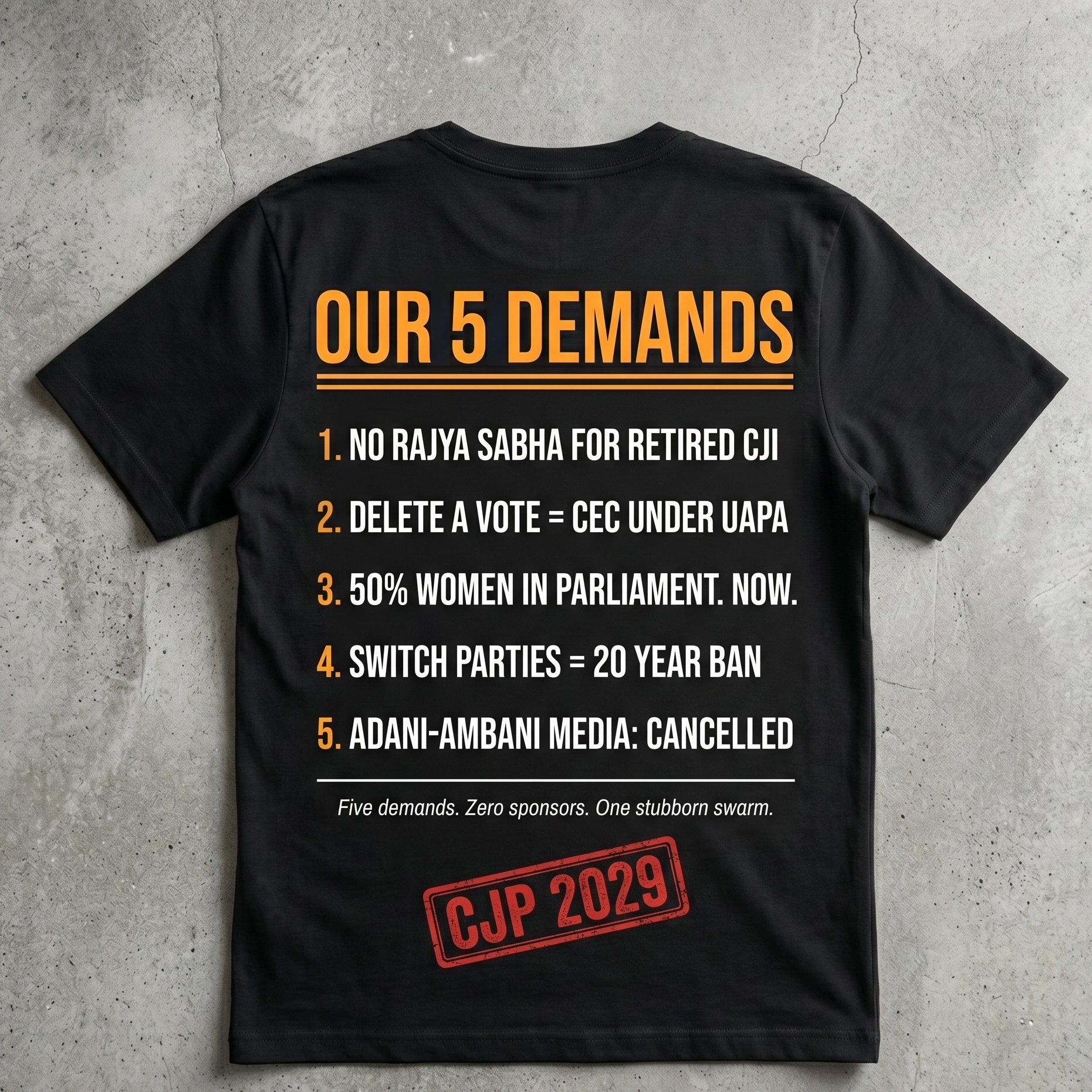 Zero Sponsors Five Demands One Stubborn Swarm Back View